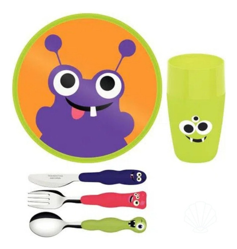 Jogo Infantil Tramontina Lirous Colorido 05 Pçs Copo Talher