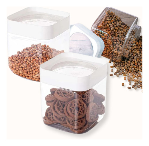 Kit 3 Potes Quadrados Empilháveis Plástico Plasútil 1.28l