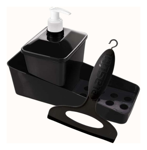 Kit Porta Detergente E Rodinho De Pia Plásutil Cor Preto