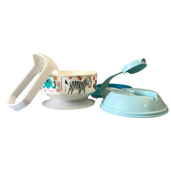 Pratinho Infantil Pote Papinha Com Amassador Azul