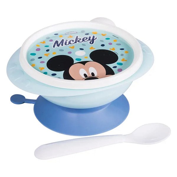 Pratinho Tigela Papinha Bebê C/ Ventosa E Colher Mickey Disney