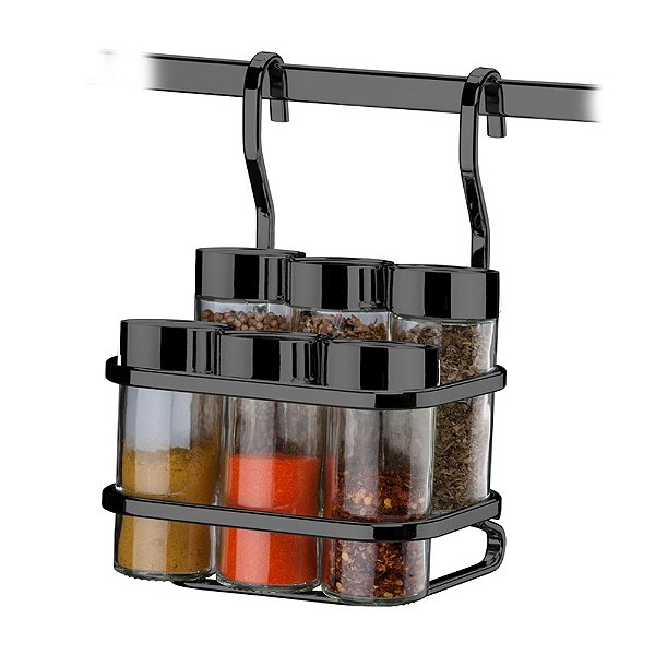 Suporte Temperos 6 Peças Para Barra De Cozinha - Aço Onix