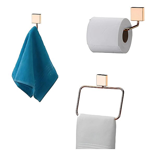 Kit Acessórios Para Banheiro Suporte Multiuso 3 Pçs Gold