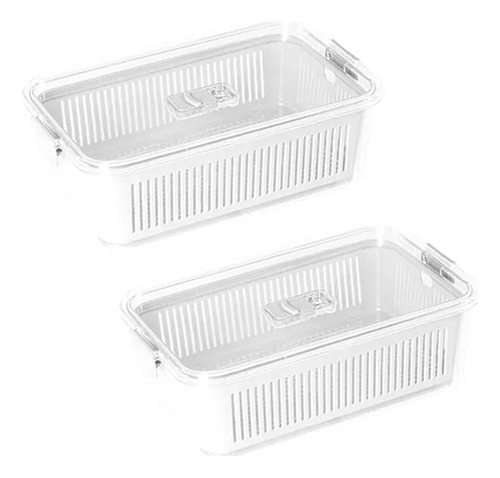 2 Potes Slim Hermético Com Escorredor E Trava 2.570ml Branco