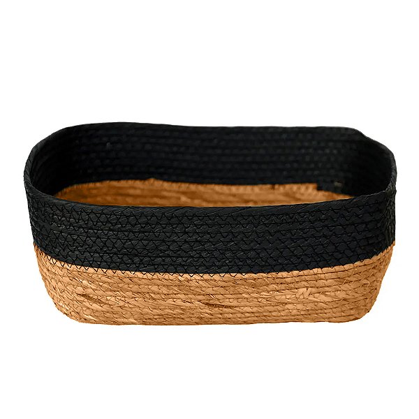 Cesto Multiuso De Fibra Natural Com Alça 32x26cm Preto