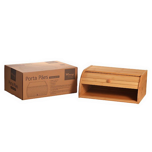 Porta Pães Bambu 40x27x17cm Tampa Retrátil Wincy Ekos