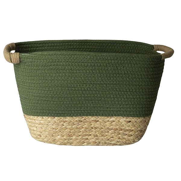 Cesto De Fibra Natural E Algodão C/alça 42x25x24 Cm Verde