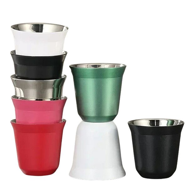 2 Xícaras 90ml Café Espresso Pixie Inox Parede Dupla Térmico