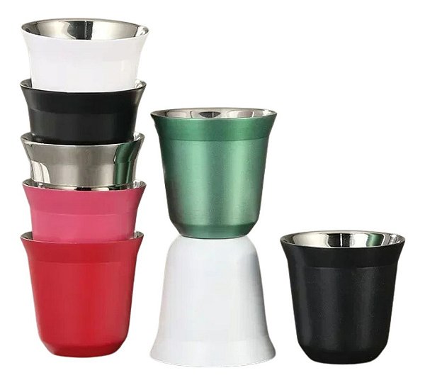 2 Xícaras 90ml Café Espresso Pixie Inox Parede Dupla Térmico