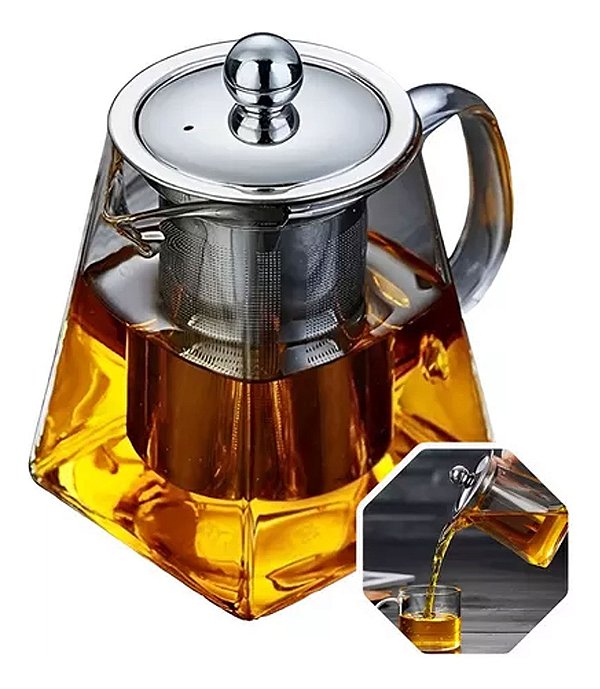 Chaleira De Vidro Alça 550ml Infusor Removivel Resistente