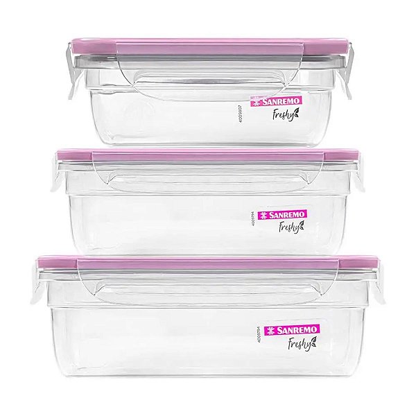 Vasilhas Plásticas Com Tampa Conjunto 3 Potes Herméticos Cor Açaí (roxo)