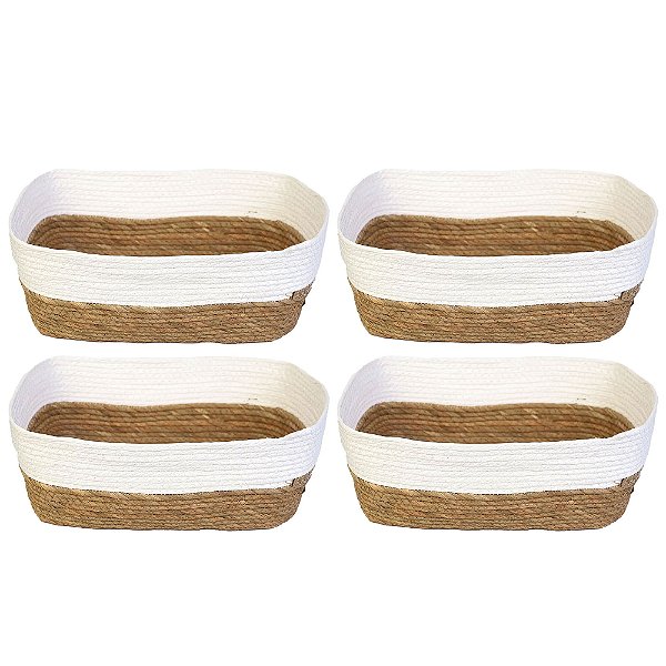 Kit 4 Cesto Organizador Branco Pequeno Multiuso Natural