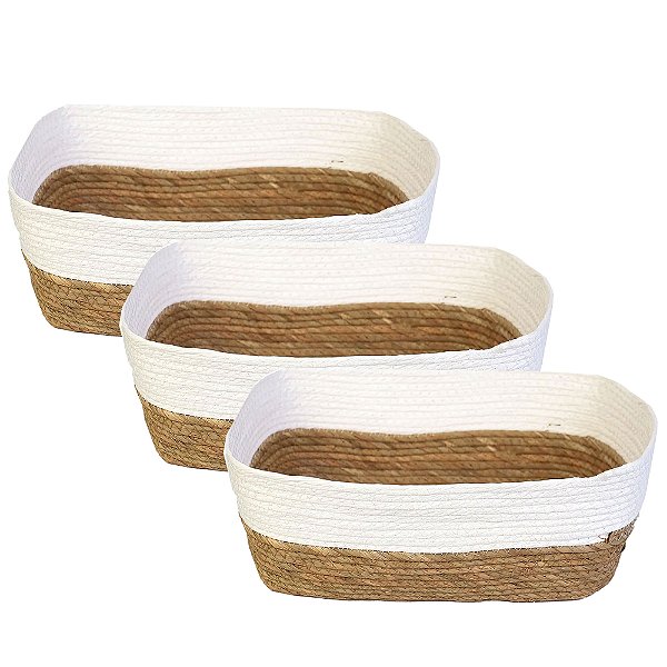 Kit 3 Cesto Organizador Branco Pequeno Multiuso Natural