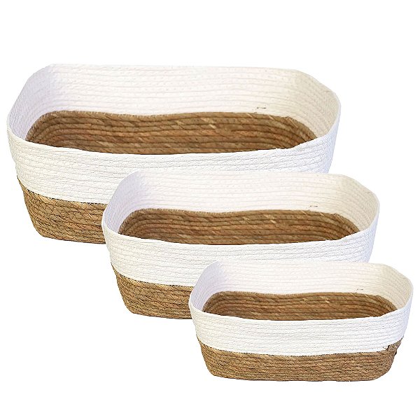 Kit 3 Cesto Organizador Branco Multiuso Três Tamanhos