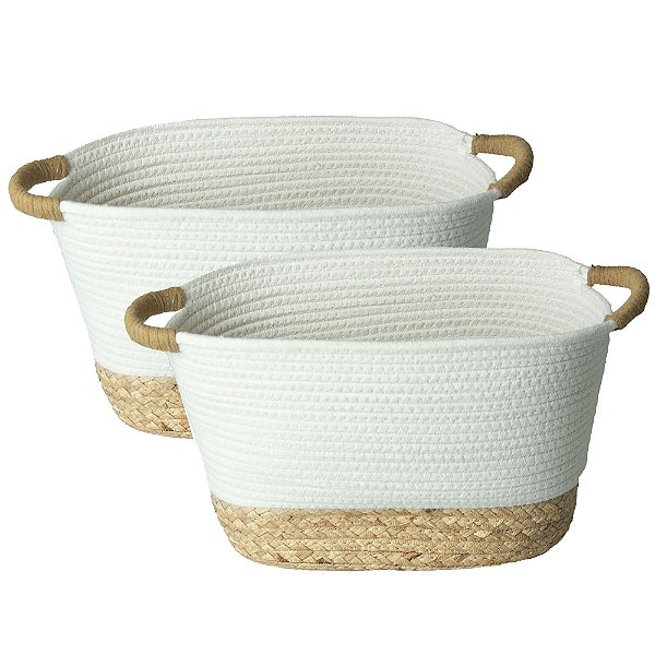 Kit 2 Cesto Organizador Branco Com Alça Multiuso Fibra Natural