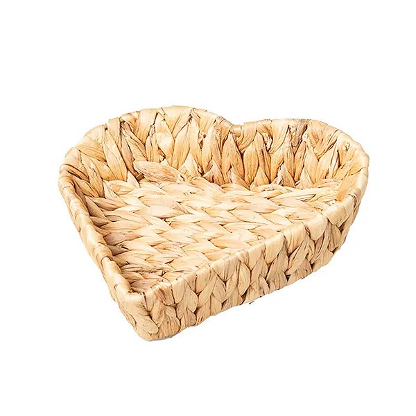 Cesto Bandeja Coração Trançado Fibra Natural Decoração