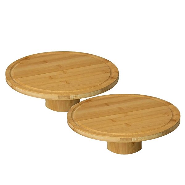 Kit 2 Porta Bolo Queijo Queijeira Redonda Bambu
