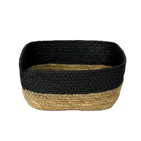 Cesto Multiuso De Fibra Natural Com Alça 24x20cm Preto