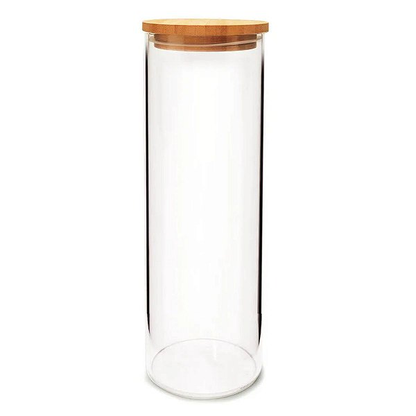 Pote Hermético Mantimentos Vidro Tampa De Bambu 25x10 Organizador Alimentos