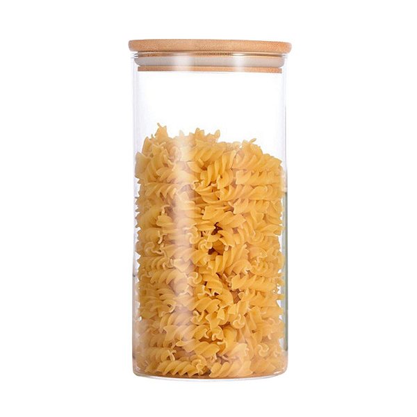 Pote Hermético Mantimentos Vidro Tampa De Bambu 20x10 Cm Organizador Alimentos