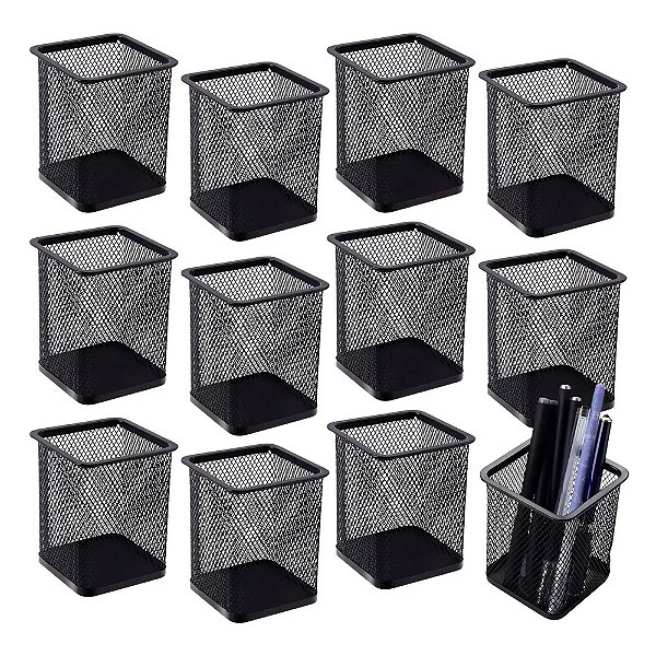 Kit 12 Organizador Porta Caneta Escritório Preto Metal Aramado