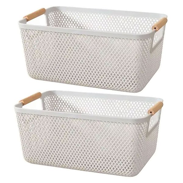 Kit 2 Cesto De Armazenamento Decoração Multiuso 32x20cm Branco