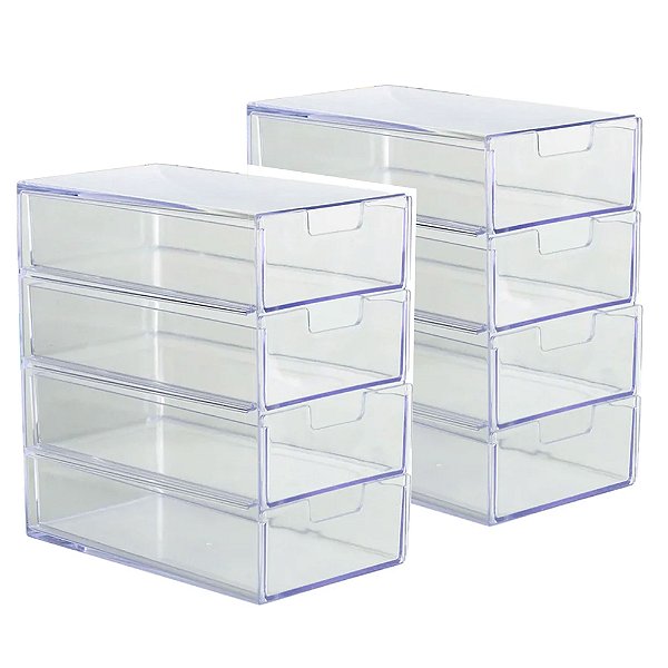 Kit 2 Organizador 4 Gavetas Divisórias Maquiagem Acrilico Transparente