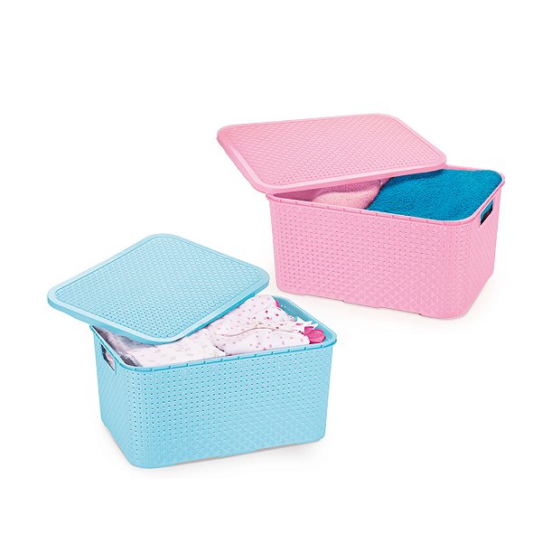 Mini Caixa Rattan Baby 7l Com Tampa E Pegadores Laterais