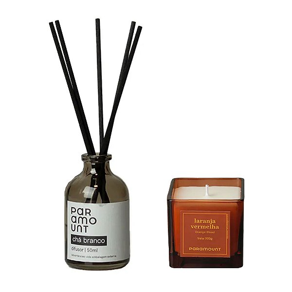 Kit Vela Aromática Laranja 100g + Difusor De Ambientes Chá Branco 50ml