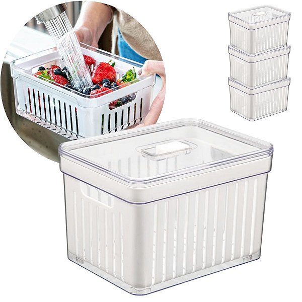 Kit 4 Organizadores Geladeira 3,8 Litros Alimentos Vegetais