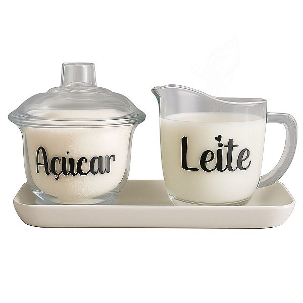 Conjunto De Açucareiro E Jarra De Leite Vidro Com Etiquetas