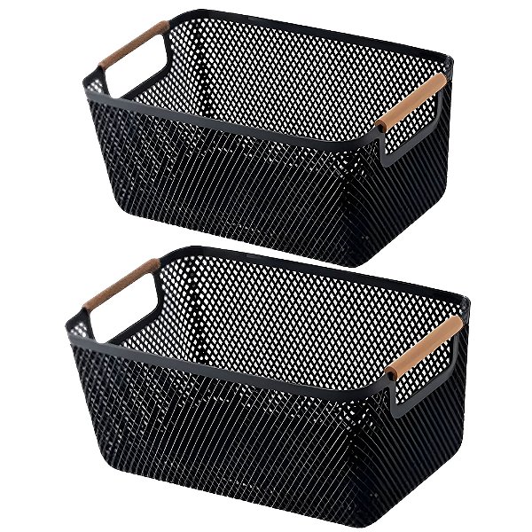 Kit 2 Cesto De Armazenamento Decoração De Cesta Multiuso Preto