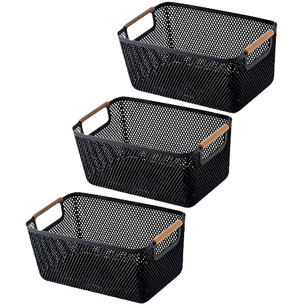 Kit 3 Cesto De Armazenamento Decoração Multiuso 27x18cm Branco