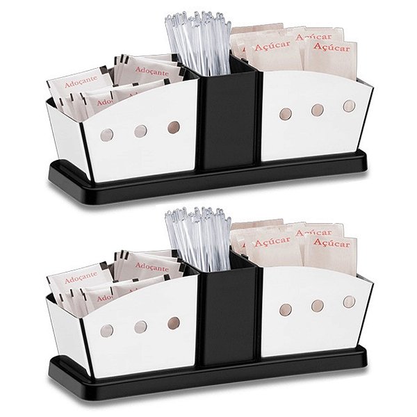 Kit 2 Suporte Porta Saches Inox Cafe Adocante Açucar Restaurante