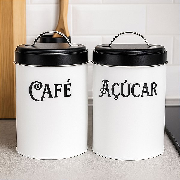 Lata De Metal Com Alça Para Mantimentos 18x10 Cm Café E Açucar
