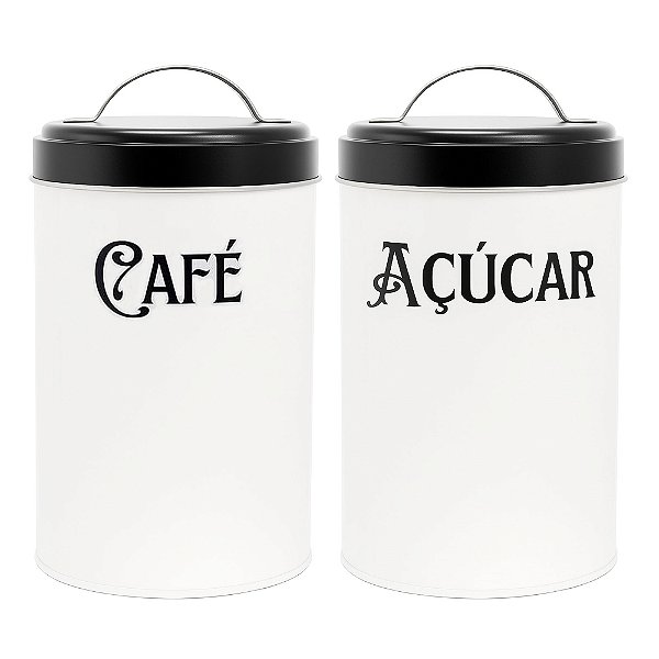 Kit 2 Lata De Metal Com Alça Para Mantimentos 18x10 Cm Café E Açucar
