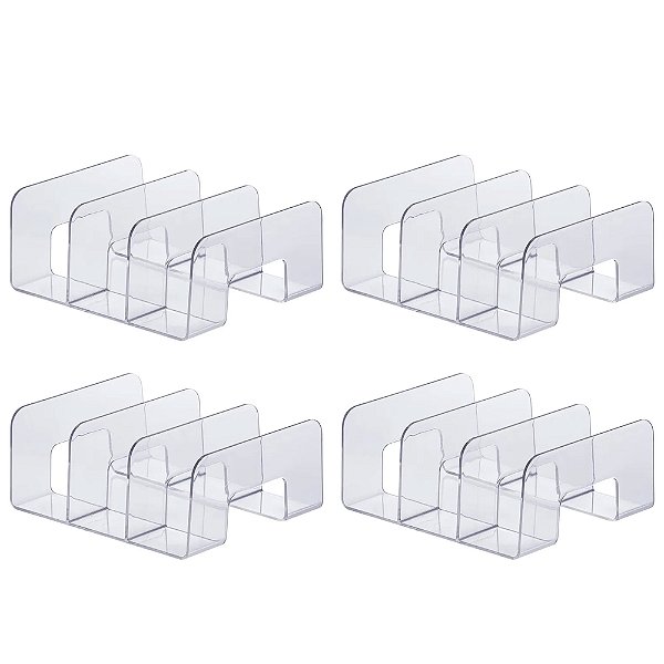 Kit 4 Organizador De Carteira Clutch Livro Multiuso 3 Divisórias Transparente