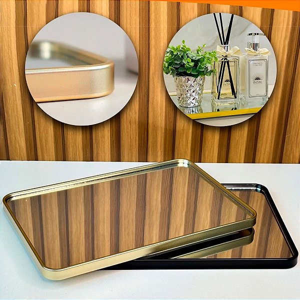 Kit 2 Bandeja Espelhada Decorativa 30x20cm Multiuso