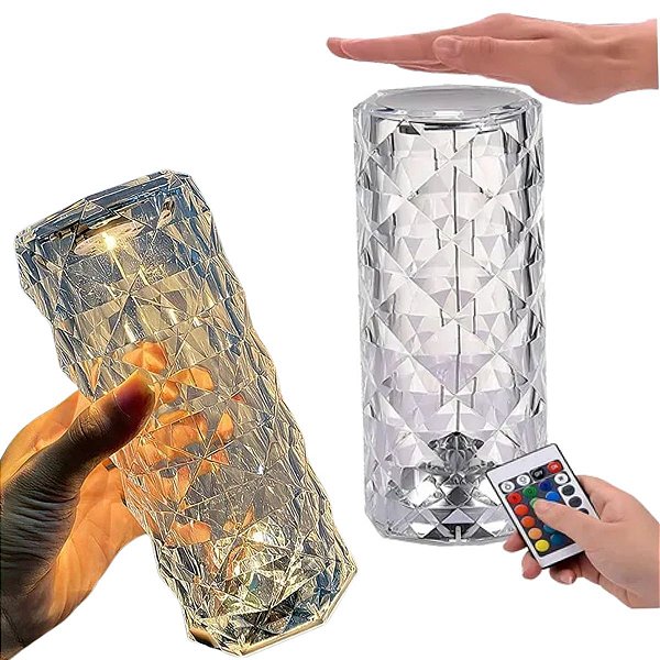 Abajur Led Luminaria De Mesa Cristal Usb C/controle 16 Cores