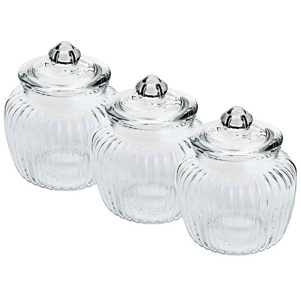 Kit 3 Porta Condimento De Vidro Cozinha Bala 650ml