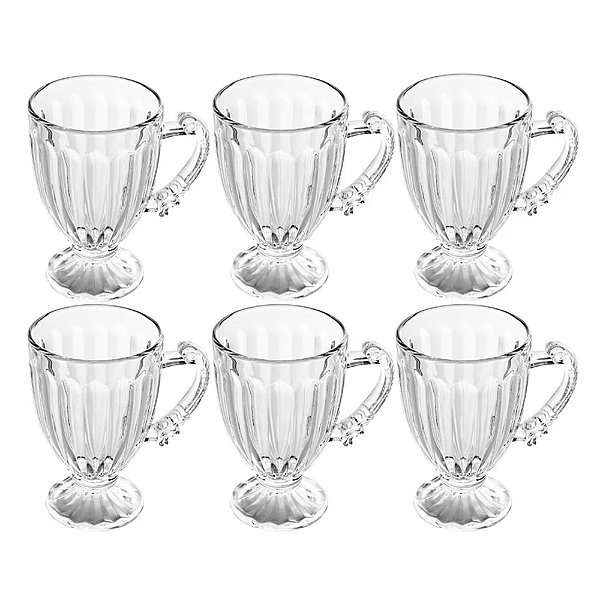 Jogo 6 Xícaras De Cristal Para Chá 200ml Transparente
