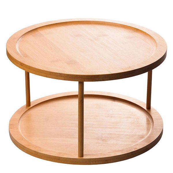 Organizador Giratório 2 Andares Em Bambu Natural