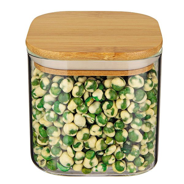 Pote Hermético Quadrado Vidro Tampa De Bambú 10,5x8 Cm 500ml