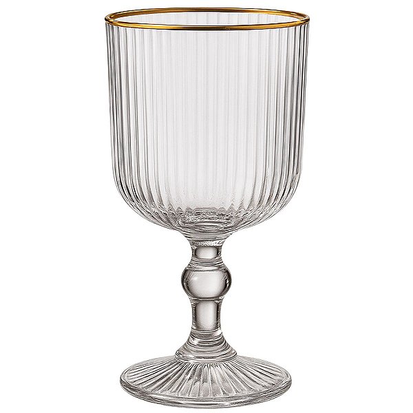 Taça Vidro Canelado Borda Dourada Vinho Transparente 380ml