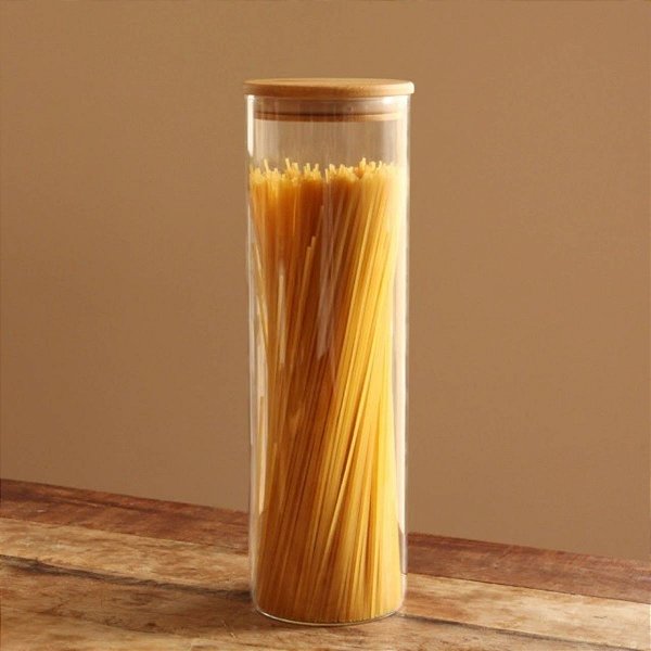 Pote Hermético Vidro Tampa De Bambu Natural 30x10cm 2 Litros