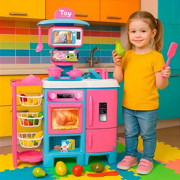 Brinquedo Mega Cozinha  Toy Chef Menina Cor Rosa E Azul