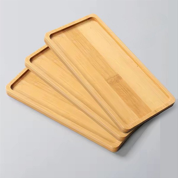 3 Bandejas Travessa De Bambu 22x12cm Multiuso Elegante Para Servir E Decorar