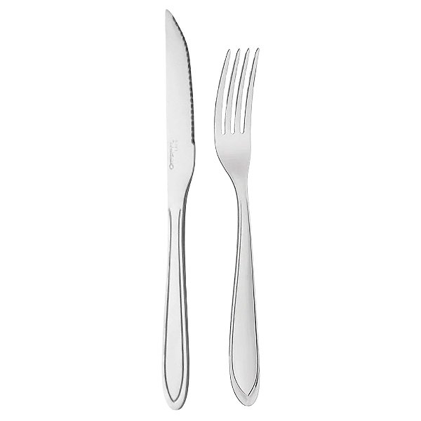 Kit 12 Faca + 12 Garfos Para Churrasco Lamina Aco Inox