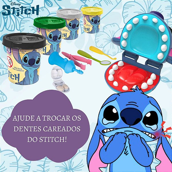 Brinquedo Stitch Dentista + 5 Potes Massinha Original Disney