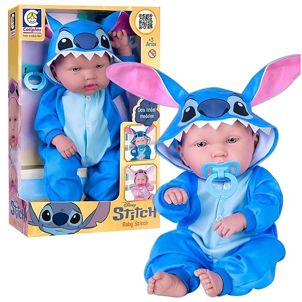Boneca Disney Baby Stitch C/ Roupinha Tecido Cotiplás Disney